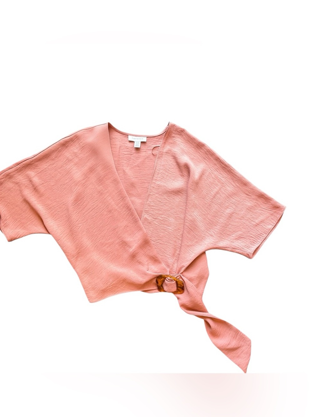 Topshop Satin Wrap Top Light Coral Mauve Kimono Sleeve Balletcore Minimalist 4